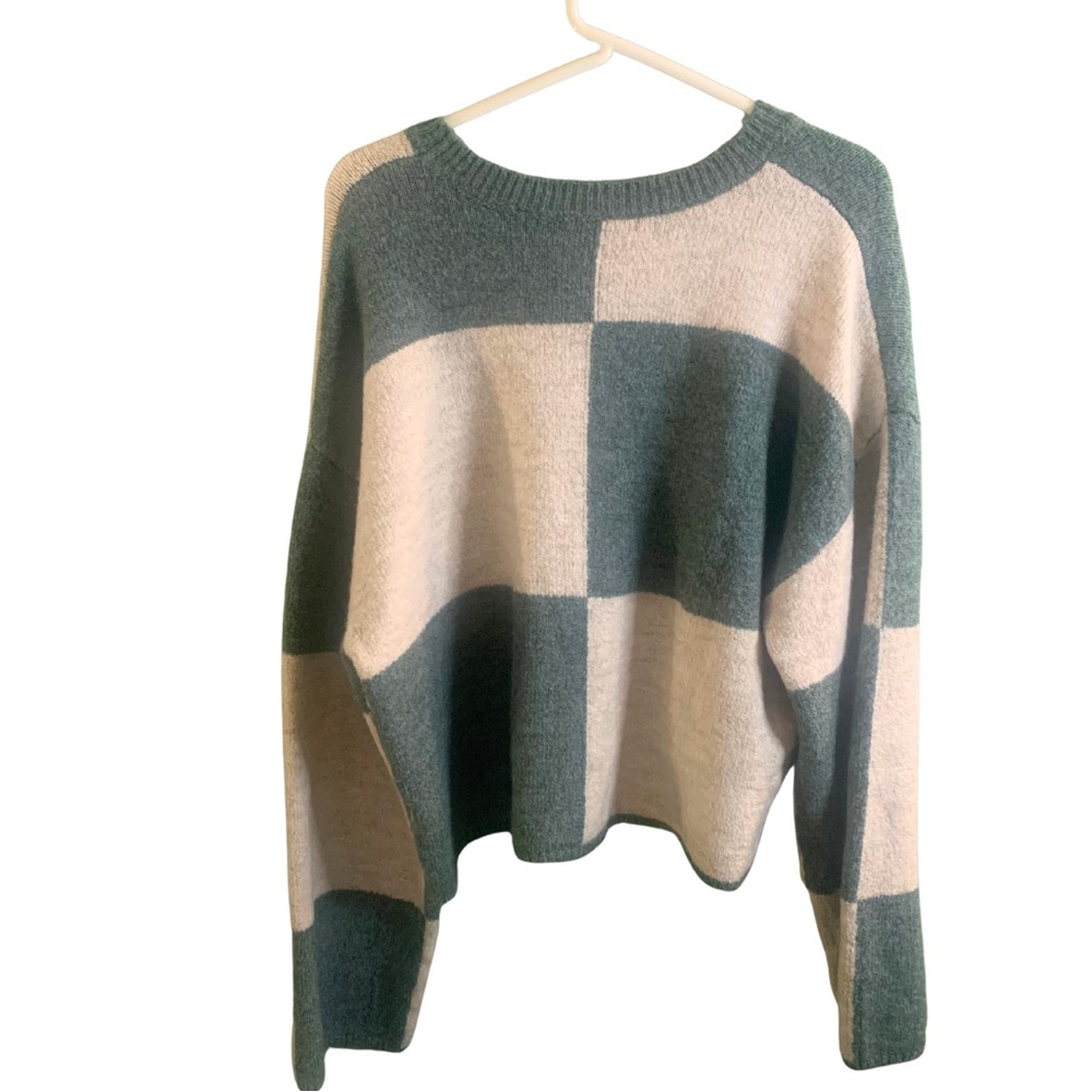 Z Supply Cream Green Colorblock Crop Crewneck Sweater Top XL Beige Twee Retro - Picture 5 of 9
